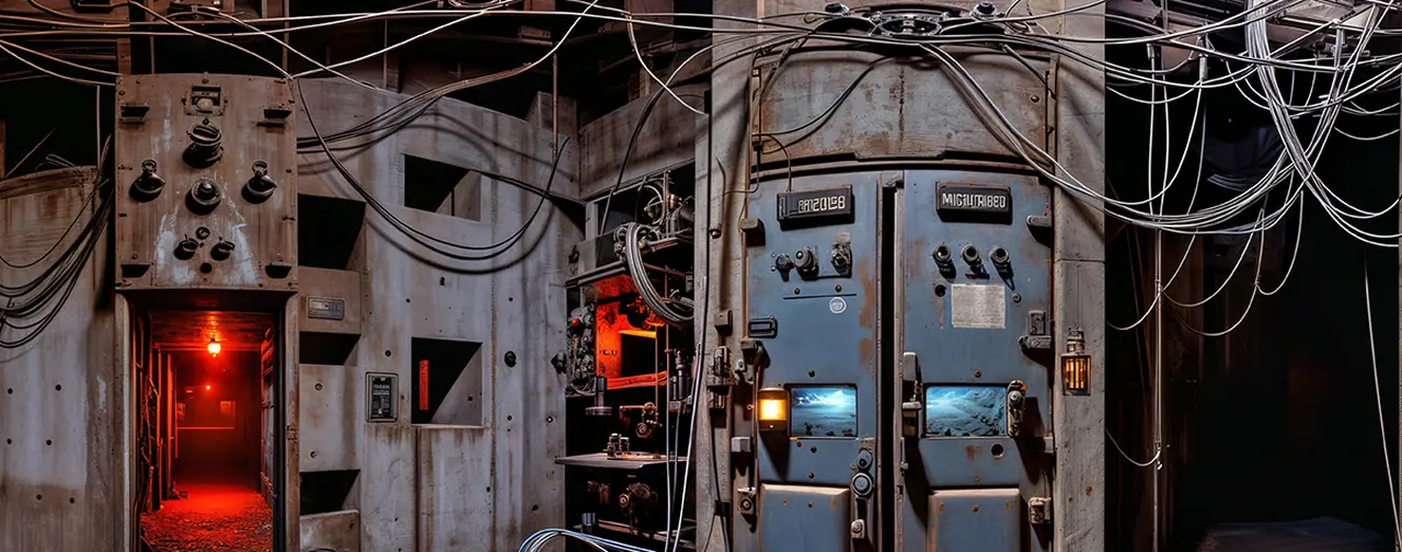 Dystopian Escape Room: an 8192 × 4096 equirectangular 360° panorama