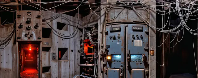 Dystopian Escape Room: an 8192 × 4096 equirectangular 360° panorama from the escape packs