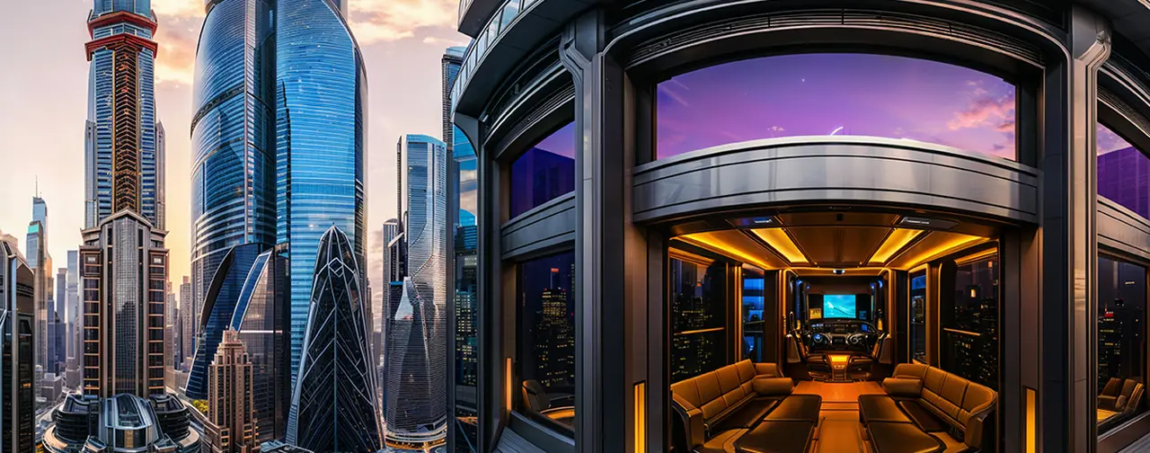 Futuristic Cityscape: an 8192 × 4096 equirectangular 360° panorama