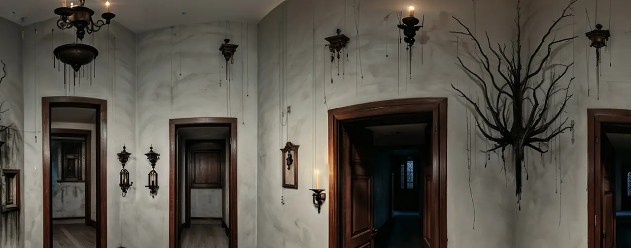 Haunted Hallways: an 8192 × 4096 equirectangular 360° panorama