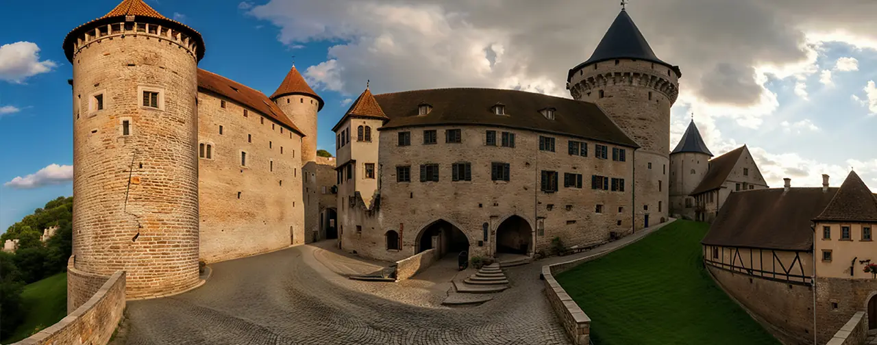 Medieval Castle and Village: an 8192 × 4096 equirectangular 360° panorama