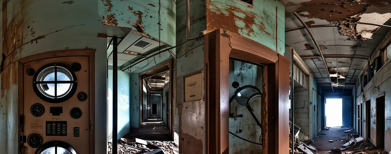 Post Apocalyptic Interiors: an 8192 × 4096 equirectangular 360° panorama
