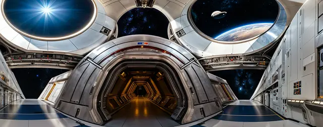Space Escape: an 8192 × 4096 equirectangular 360° panorama from the sci-fi packs
