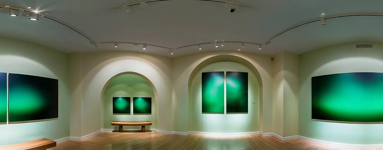 Green Modern Gallery: an 8192 × 4096 equirectangular 360° panorama