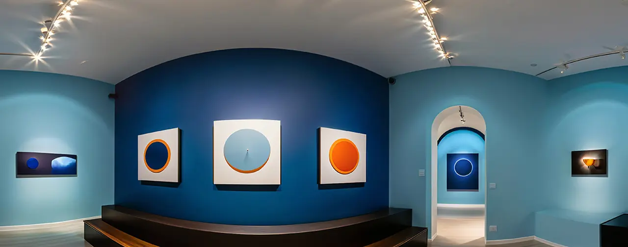 Blue Modern Gallery: an 8192 × 4096 equirectangular 360° panorama