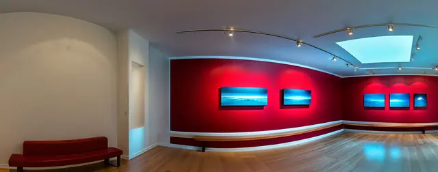 Red Modern Gallery: an 8192 × 4096 equirectangular 360° panorama from the interiors packs